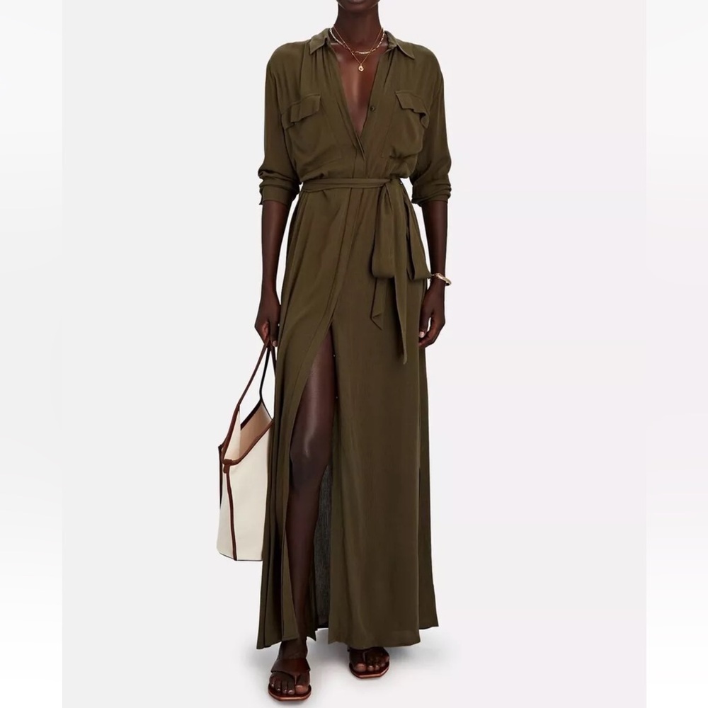 SOLD L’AGENCE Army/Olive Cameron Maxi Shirtdress XS 0 2